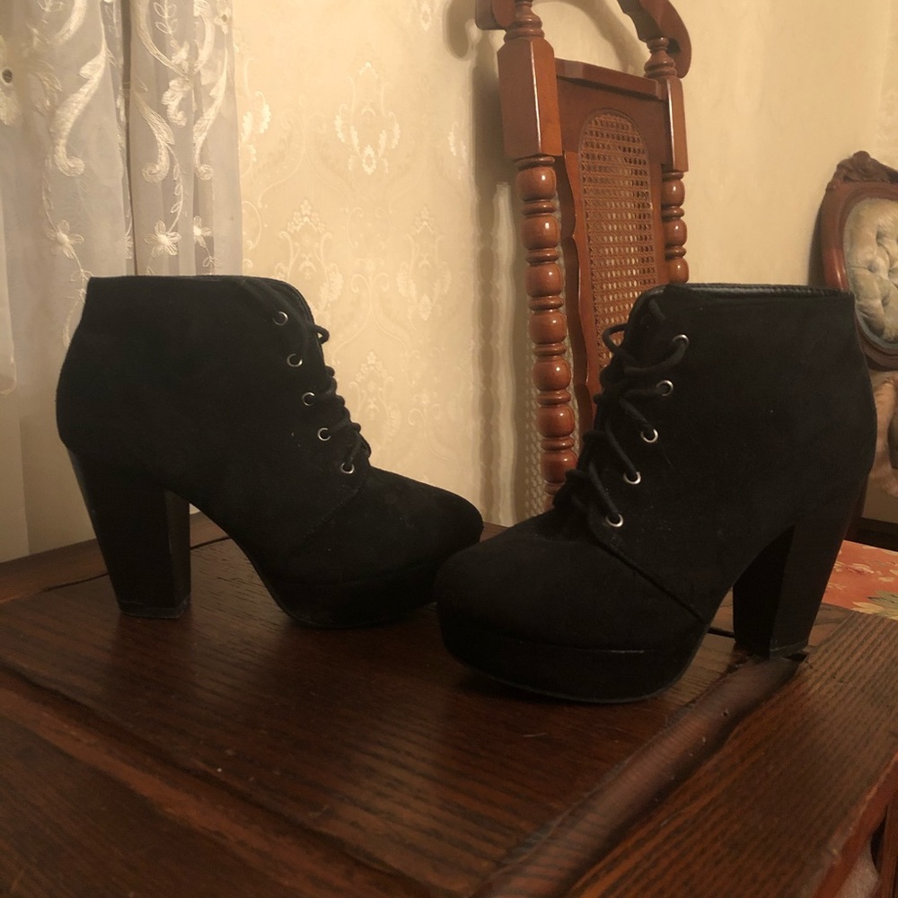 Cute chunky heel lace up booties